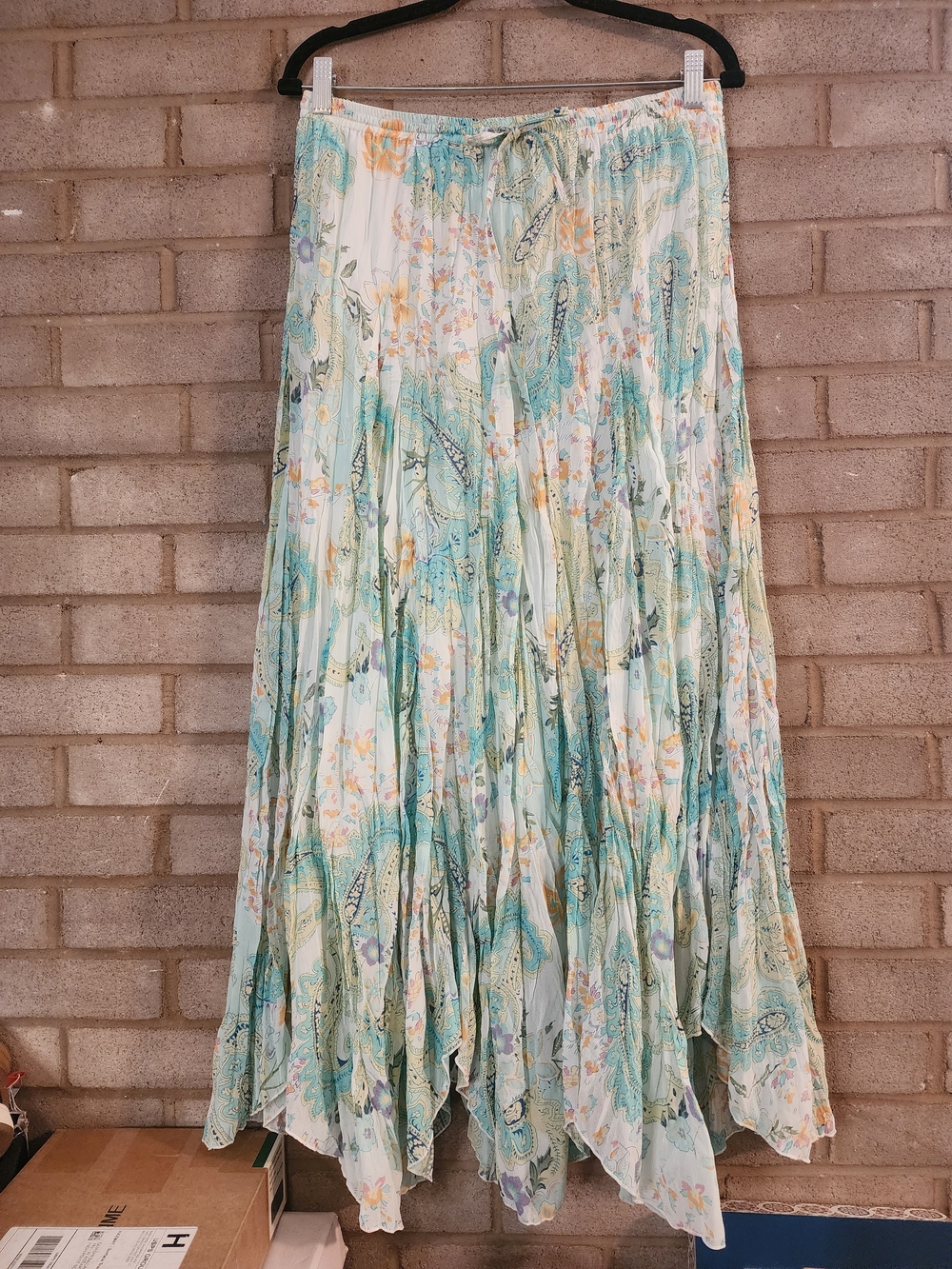 Bohemian Pleated Floral Maxi Skirt in Mint Green